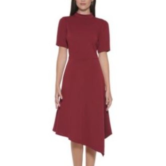 Karl Lagerfeld Dresses & Skirts - Karl Lagerfeld Paris Ponte-Knit Asymmetrical Dress Mulled Wine 8 New Wit…